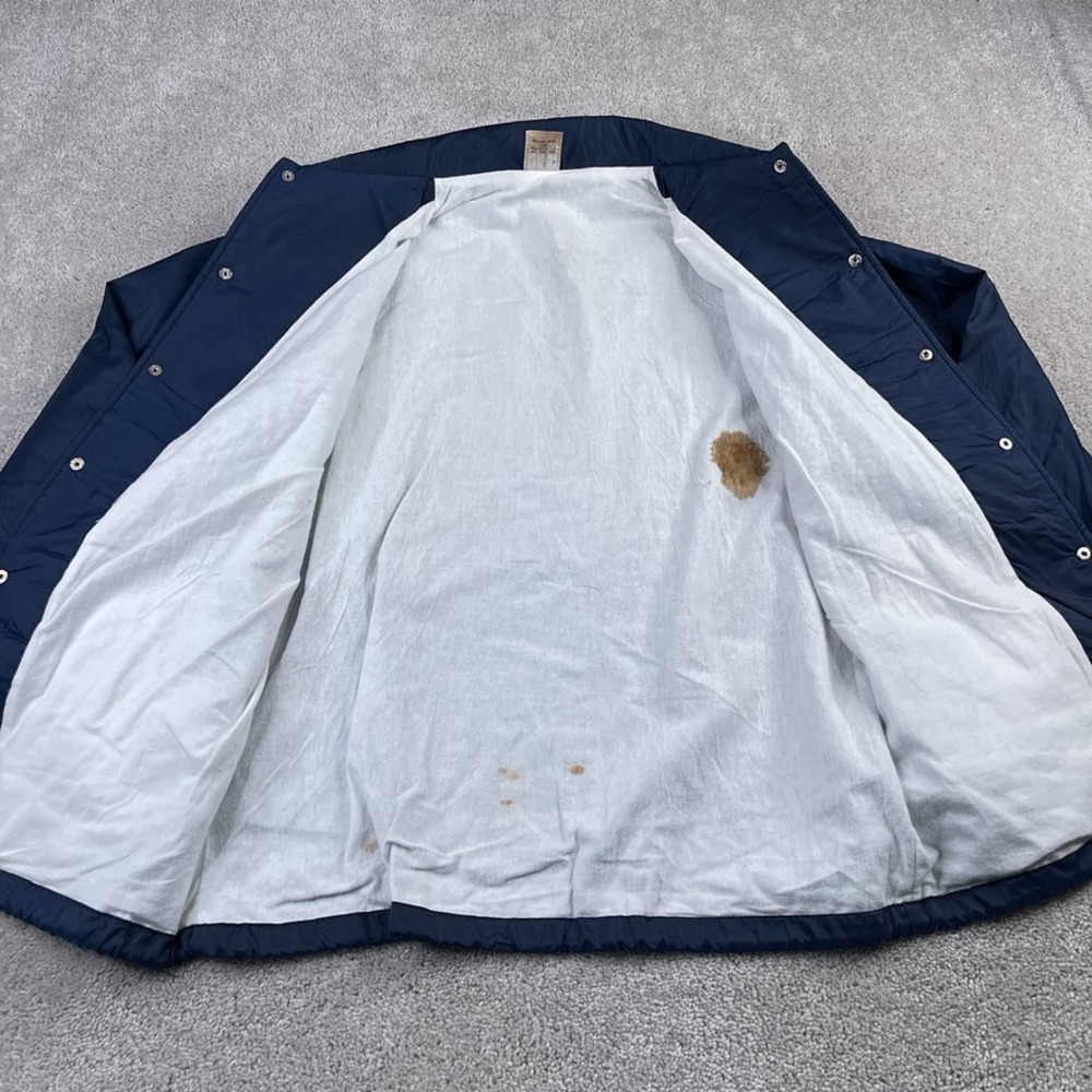 VINTAGE Cheetah Jacket Mens Medium Blue Warm Up Lined Satin Windbreaker 80s - Picture 7 of 14
